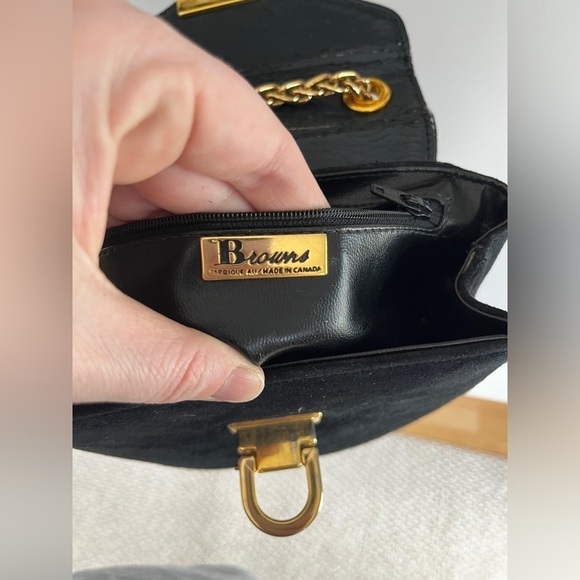 Browns Shoes Made in Canada Small Black Velvet Purse Gold Chain and Hardware - Picture 14 of 14